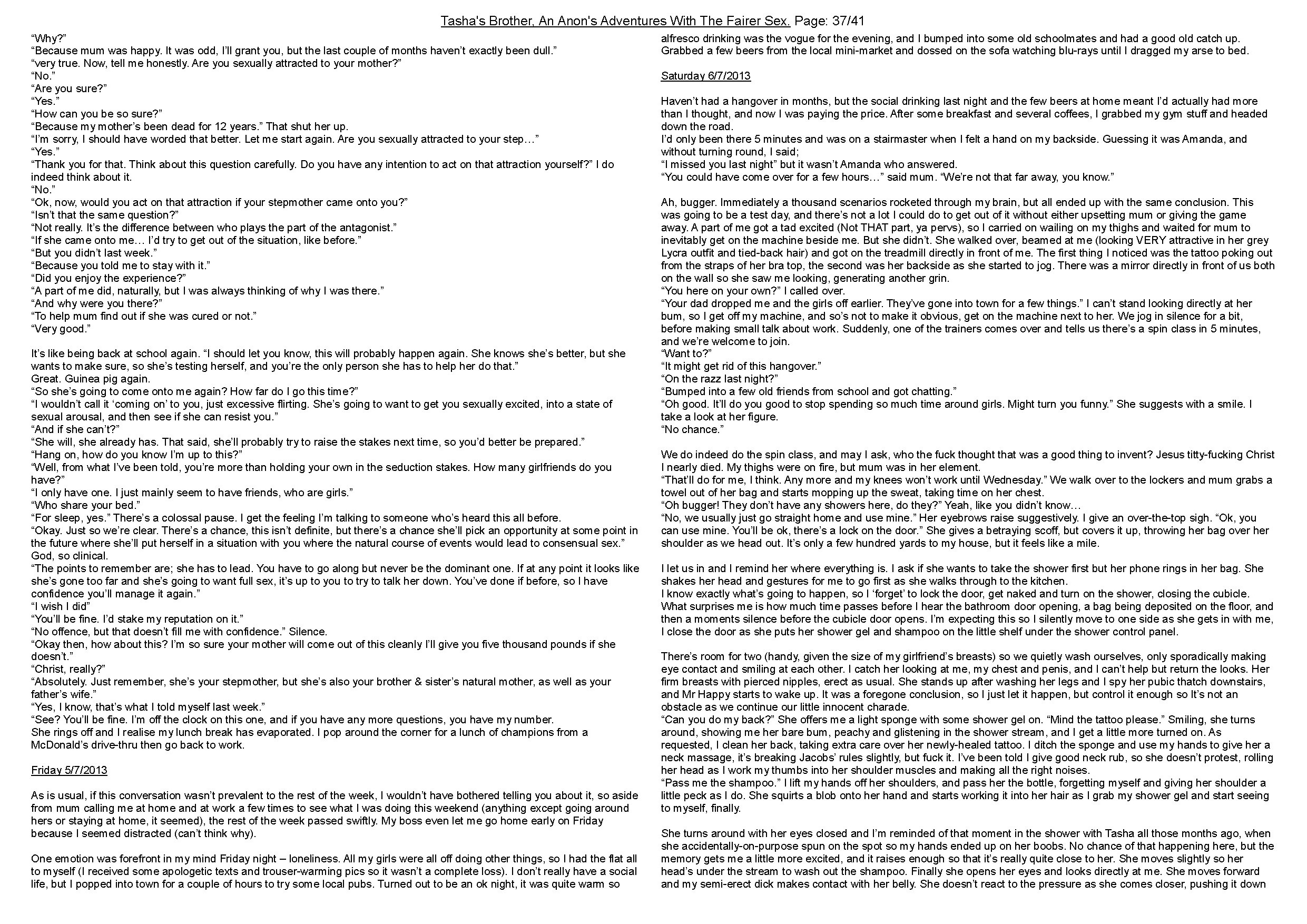 Anon's sister comes into the shower with him. Anon's meets her friend, and discovers family secrets.